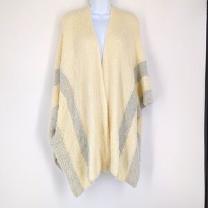 Anthropologie Saturday Sunday Cream Gray Poncho Shawl Cardigan Sweater One Size